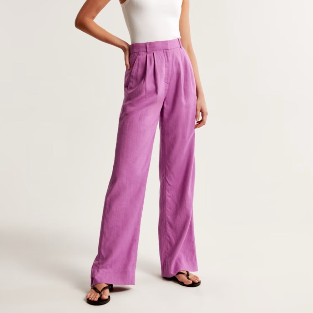 Abercrombie & Fitch Sloane Linen Blend Lavender Wide Leg Pants